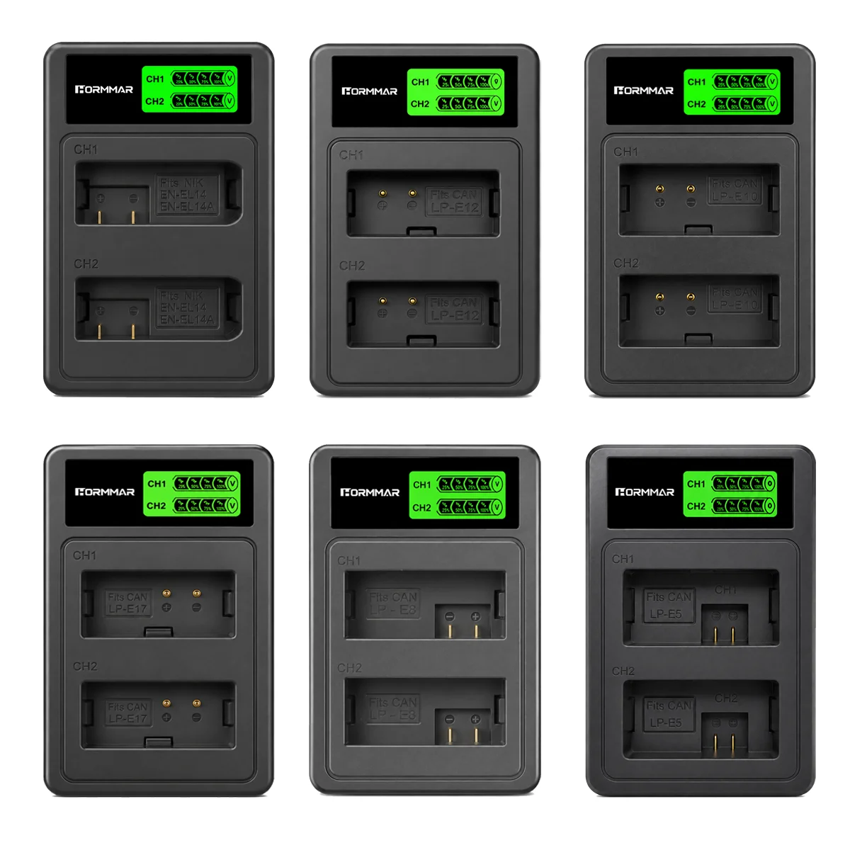 Ladegerät für Sony A6400, A6100, ZV-E10 u. a.: LP-E5 LP-E8 LP-E10 LP-E12 LP-E17 NP-FW50 NP-W235 EN-EL14 EL14 EN-EL15 NP-BX1 LED -Akku