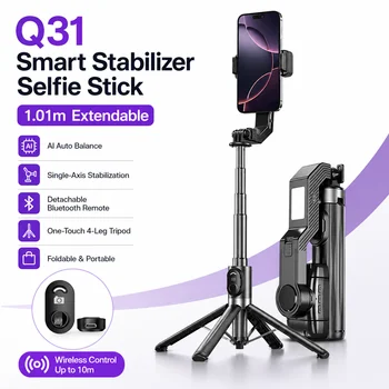 Q31 Anti-Shake Smartphone-Stabilisator Selfie-Stick, Einachsiger Gimbal-Stativ-Ständer für Live-Streaming, Vlog und
