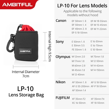 S/M/L/XL Kameraobjektivtasche mit Kordelzug für alle Kamera-DSLR-Objektive, Schutzhülle mit Tragehaken-Aufbewahrung