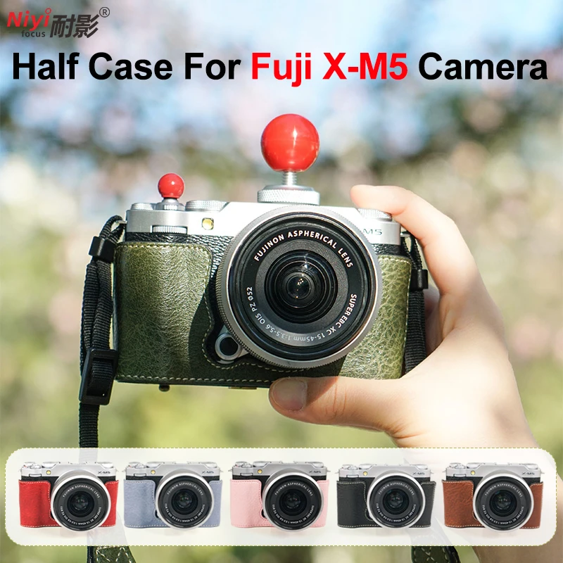 Leder-Halbhülle für Fujifilm X-M5: Kameratasche, halbe Hülle, Basisabdeckung, Schutzgurt, Aufbewahrungstasche, Retro-Leder X