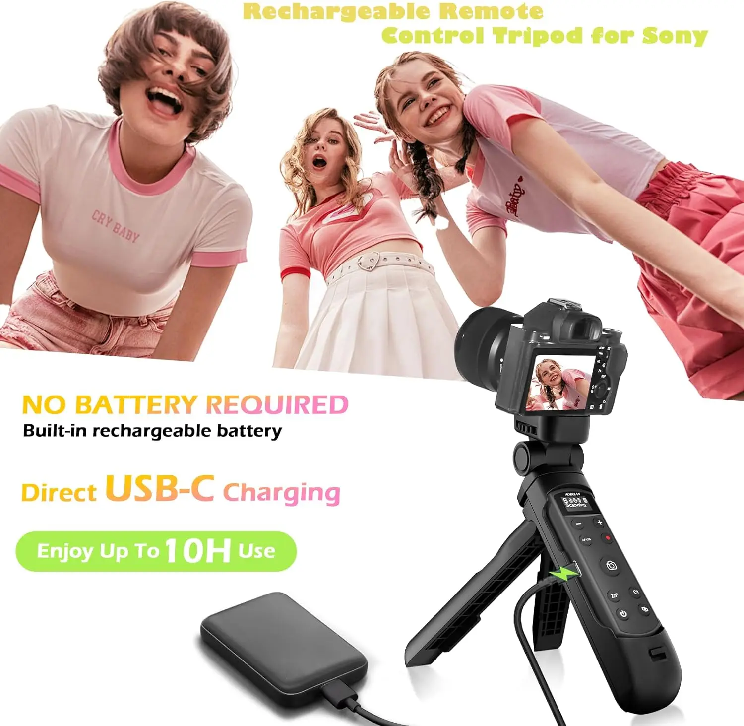 Griff für Sony A6700, ZV-E10, ZV-1: Vlogging Shooting Grip Stativ, wiederaufladbare kabellose -Fernbedienung mit OLED-Bildschirm