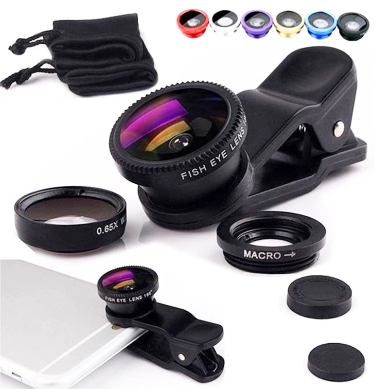 3in1 Fisheye Weitwinkel-Mikrokameraobjektiv für iPhone Xiaomi Redmi 3IN1 Zoom Fish Eye Len auf Smartphone-Objektiven mit Telefonclip