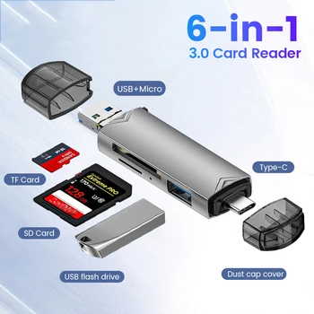 6 in 1 Card Reader USB3.0 6 in 1 Kartenleser USB 3,0 auf Typ C Micro USB Universal otg Adapter Multifunktion