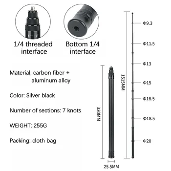 3M Carbon Fiber Skalierbare Einbeinstativ Extended Edition Unsichtbare Selfie Stick Für Insta360 X3 X2 Für Go Pro 9 10