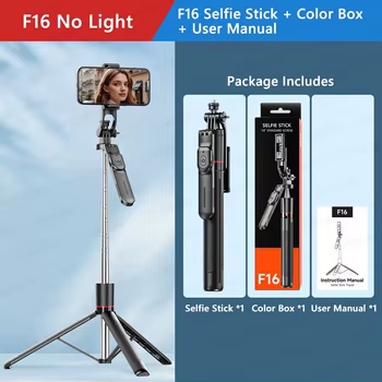 F16 Selfie-Stick-Stativ mit 1708 mm langem 8-teiligen Stange, Bluetooth-Fernbedienung, 360 ° Rotation, 1/4 Schnittstelle, für Telefonkamera Vlog