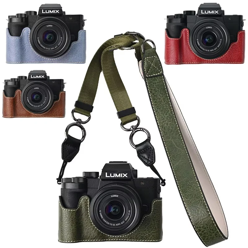 Leder-Halbhülle für Panasonic Lumix S9: DC-G100 PU-Kameratasche, Frontclip, Griff, Bodenstütze, Schutzhülle, Lederhülle