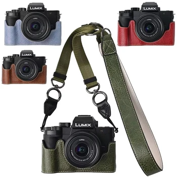 Leder-Halbhülle für Panasonic Lumix S9: DC-G100 PU-Kameratasche, Frontclip, Griff, Bodenstütze, Schutzhülle