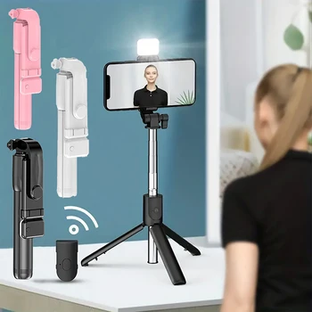 Tragbarer Bluetooth-Selfie-Stick-Stativhalter mit Fernauslöser, Fülllicht, ausziehbarer, kabelloser
