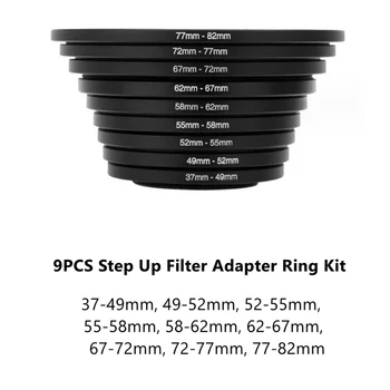 18 Stück Kameraobjektivfilter Step Up & Down Ringadapter Metallfilter Adapterring für alle Kamera DSLR 37-82 82-37 mm