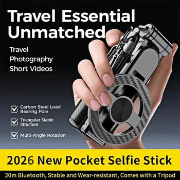 4-in-1 multifunktionaler magnetischer Mini-Selfie-Stick mit 360 ° Rotation Wireless Bluetooth Control Magnetischer Telefonhalter