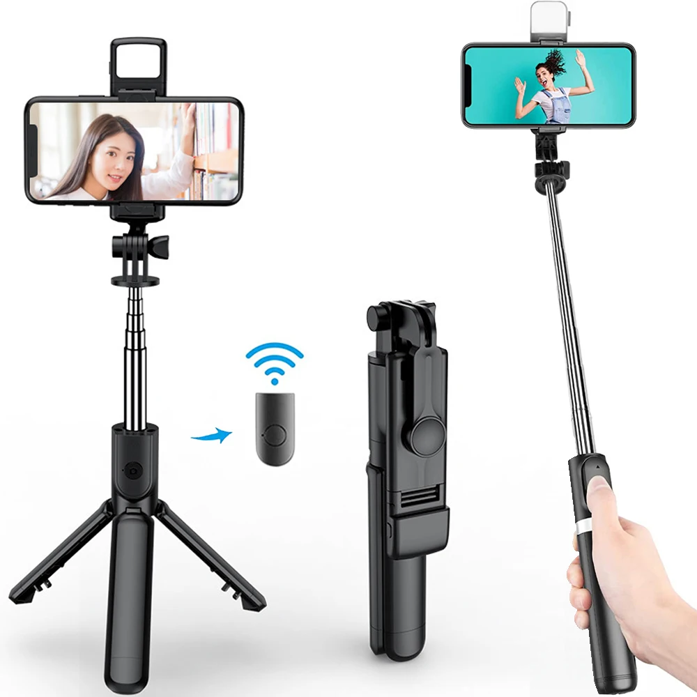 3In1 Bluetooth Wireless Selfie Stativ Mit Füllen Licht Auslöser Fernbedienung Tragbare Faltbare Einbeinstativ Für iPhone Smartphone