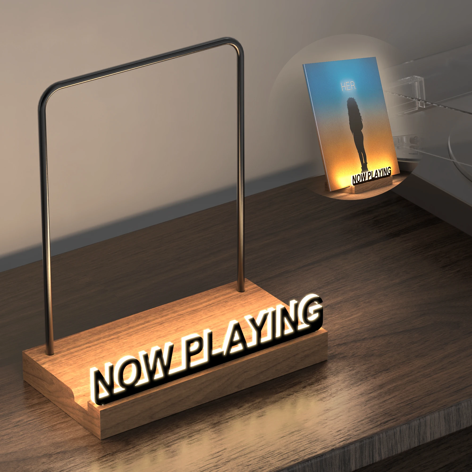 Jetzt spielender Vinyl-Schallplattenständer mit LED, Vinyl-Schallplattenständer, Acryl-Albumständer mit warmweißem
