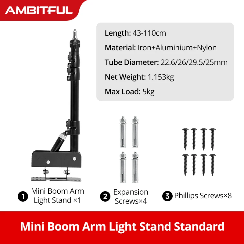 Ambitful 110 cm schweres Fotografie-Ringlicht, Wandhalterung, Decke, Dreieck, Auslegerarm, Studio-Blitzlichter