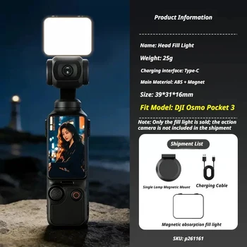Magnetisches Mini-Licht für DJI Osmo Pocket 4/Pocket 3 Tragbares Videolicht Magnetisches Mini-LED-Licht Wasserdichtes