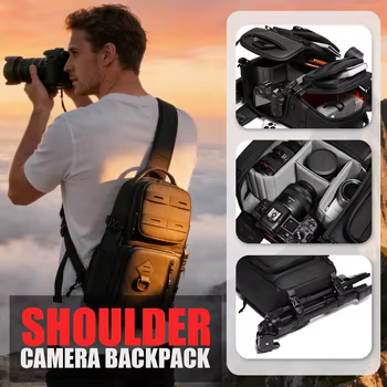 Kamera-Umhängetasche Crossbody-Rucksack für DSLR/Spiegellose Kameras, Stoßfeste Fototasche mit Stativhalterung &