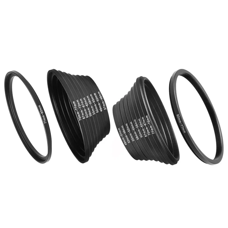 18 Stück Kameraobjektivfilter Step Up & Down Ringadapter Metallfilter Adapterring für alle Kamera DSLR 37-82 82-37 mm
