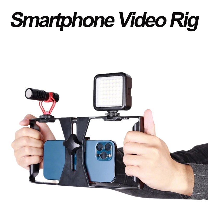 Handy-Video-Rig, Handy-Griff-Stabilisator-Käfig mit Kaltschuh, Videoaufzeichnung, Film-Rig für iPhone 16, 15, 14, 13