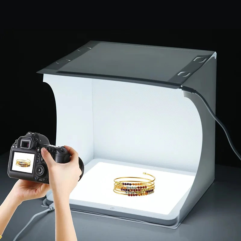 20cm Tragbare Fotobox Faltbares LED-Lichtzelt Fotostudio-Lichtzelt Softbox mit 6 Farbigen Hintergründen für DSLR-Kamera