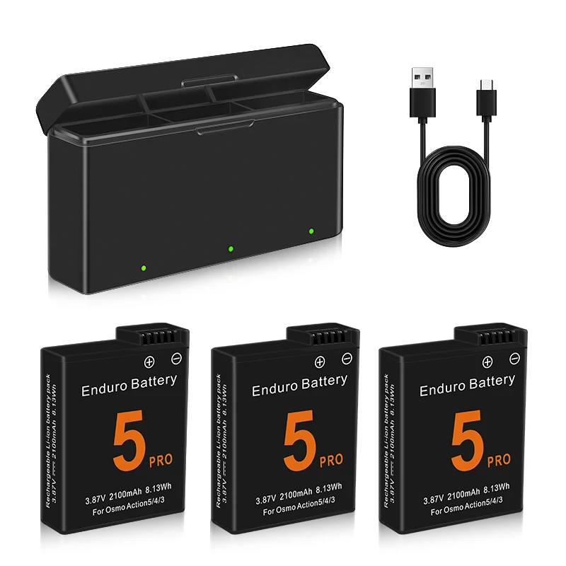 Akku für DJI Osmo Action 5 Pro, Osmo Action 4, Osmo Action 3: Kamera Batterien 3-Slot-Schnellladegerät 2100mAh Akku Zubehör