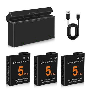 Akku für DJI Osmo Action 5 Pro, Osmo Action 4, Osmo Action 3: Kamera Batterien 3-Slot-Schnellladegerät 2100mAh