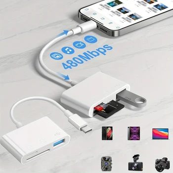 USB-C-zu-SD/TF-Speicherkartenleser, 3-in-1-USB-C-Kartenlesung, kompatibel mit iPhone 15 Pro iPad Mac MacBook Laptop Android, PC und Acc
