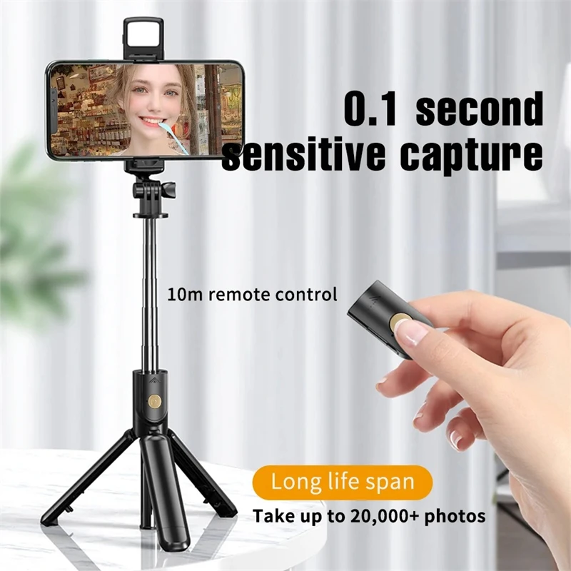Selfie-Stick Kabelloses Stativ mit Licht Bluetooth-Fernbedienung Ausziehbares Stativ für iPhone Mobiltelefon Live-Streaming