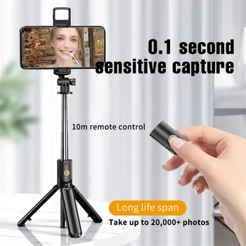 Selfie-Stick Kabelloses Stativ mit Licht Bluetooth-Fernbedienung Ausziehbares Stativ für iPhone Mobiltelefon