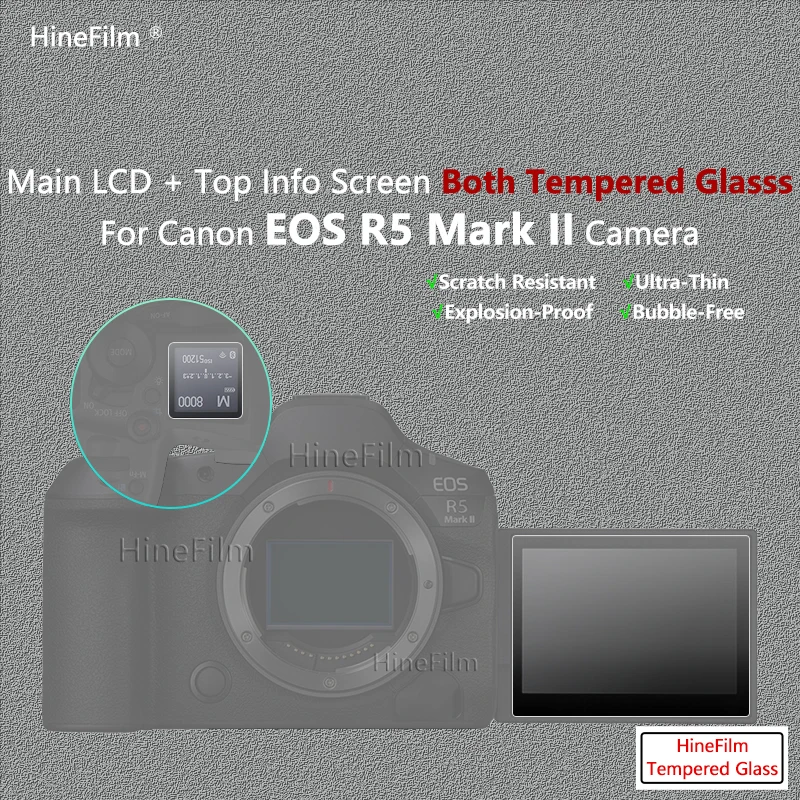 Displayschutz für Canon EOS R5 Mark II: Kamera gehärtetes glas schutz folie haupt lcd display film info
