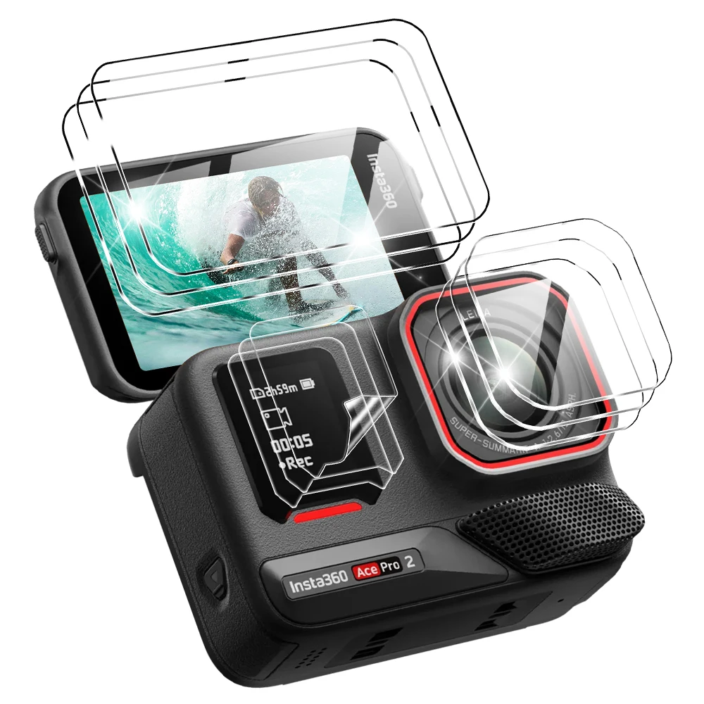 Schutz für Insta360 Ace Pro: 3-IN-1 Gehärtetes Glas, Bildschirm- und Kameraobjektivschutz Kratzfeste Glasfolie Zubehör-Set