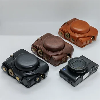 Leder-Halbhülle für Sony RX100 VII: PU Leder Kamera Tasche Fall M4 M5 M6 Schulter Gurt Ganzkörper Schützen