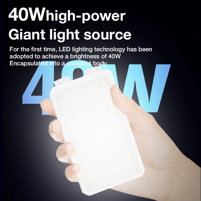 Tragbare LED-Videoleuchte, 40 W, tragbares Mini-Licht im Taschenformat, Temperaturregelung, integrierter