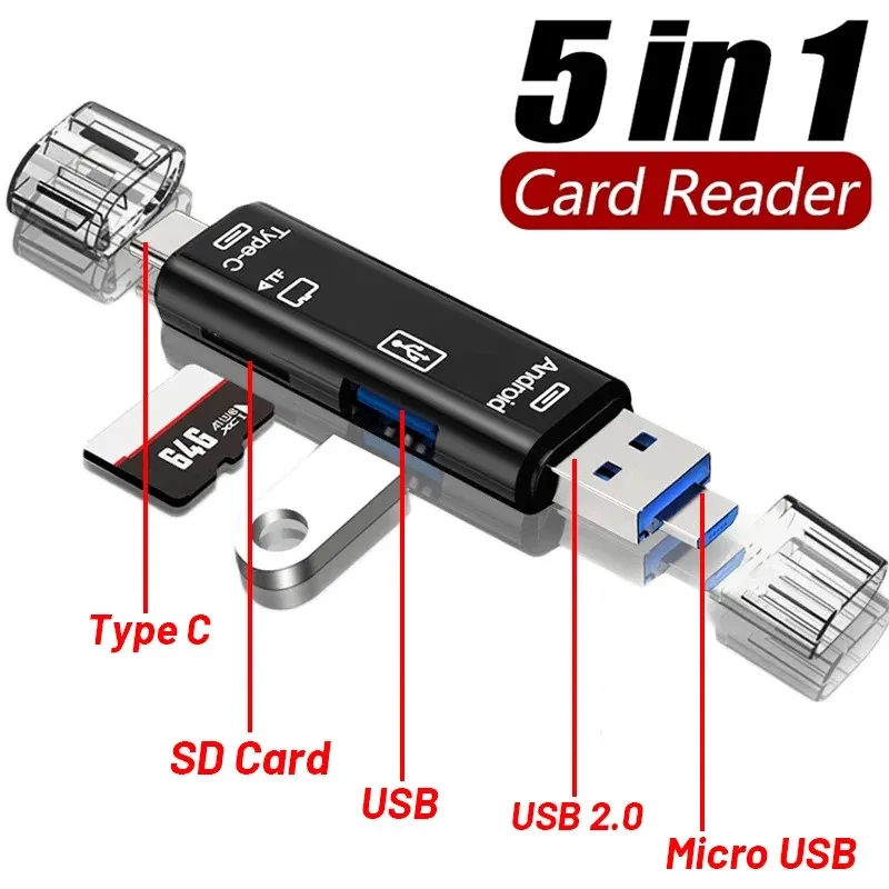 5-in-1 USB-C OTG Adapter mit SD/TF Kartenleser, USB und Micro-USB
