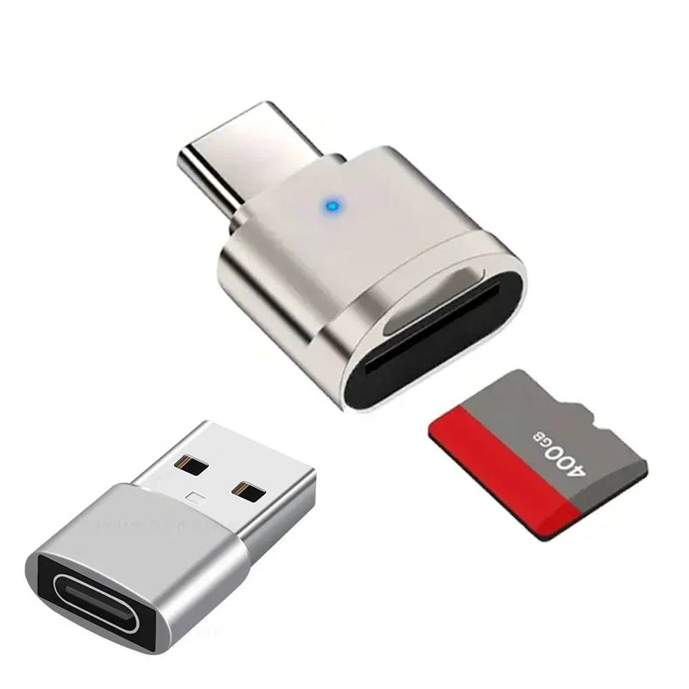Typ-C TF-Lesegerät mit Zinklegierungsgehäuse, SD-Kartenleser mit USB-C-zu-USB-Adapter, Geeignet für Laptop, MacBook, Samsung Galaxy