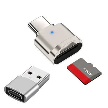 Typ-C TF-Lesegerät mit Zinklegierungsgehäuse, SD-Kartenleser mit USB-C-zu-USB-Adapter, Geeignet für Laptop
