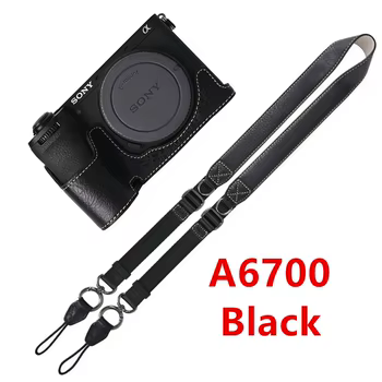 Leder-Halbhülle für Sony A6700: Litchi PU-Leder--Halbgehäuse Bodenöffnungsabdeckung