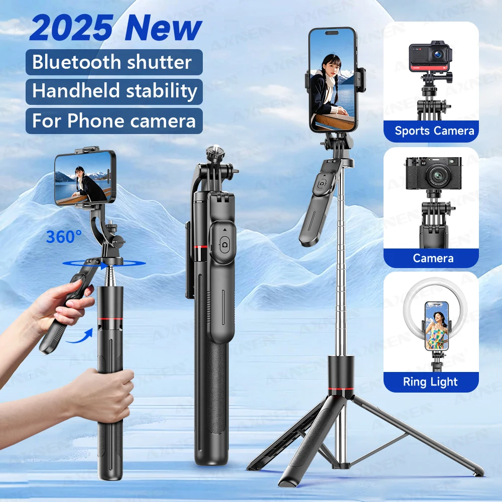 F16 Selfie-Stick-Stativ mit 1708 mm langem 8-teiligen Stange, Bluetooth-Fernbedienung, 360 ° Rotation, 1/4 Schnittstelle, für Telefonkamera Vlog