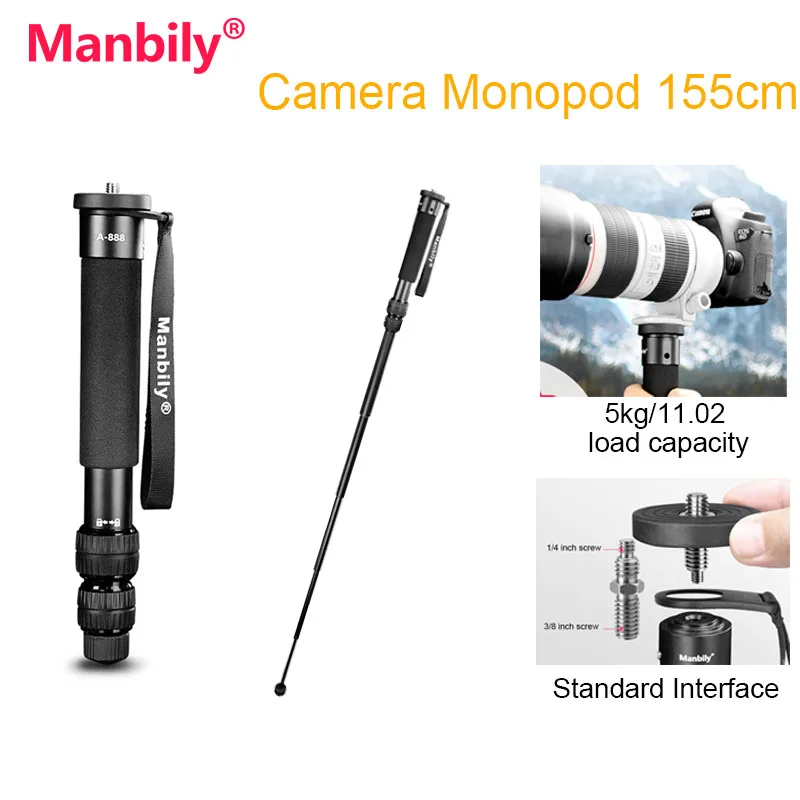 Manbily A-888 Aluminium-Einbeinstativ Handliches Kompaktes Tragbares Ausziehbares Kamera-Einbeinstativ mit 7 Sektionen