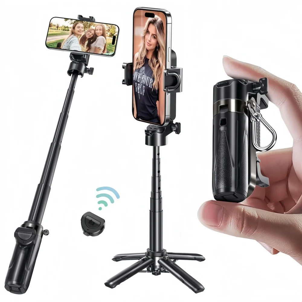 Tragbares Bluetooth-Selfie-Stick-Stativ mit Fernbedienung, faltbarer Telefonhalter für iPhone und Smartphones