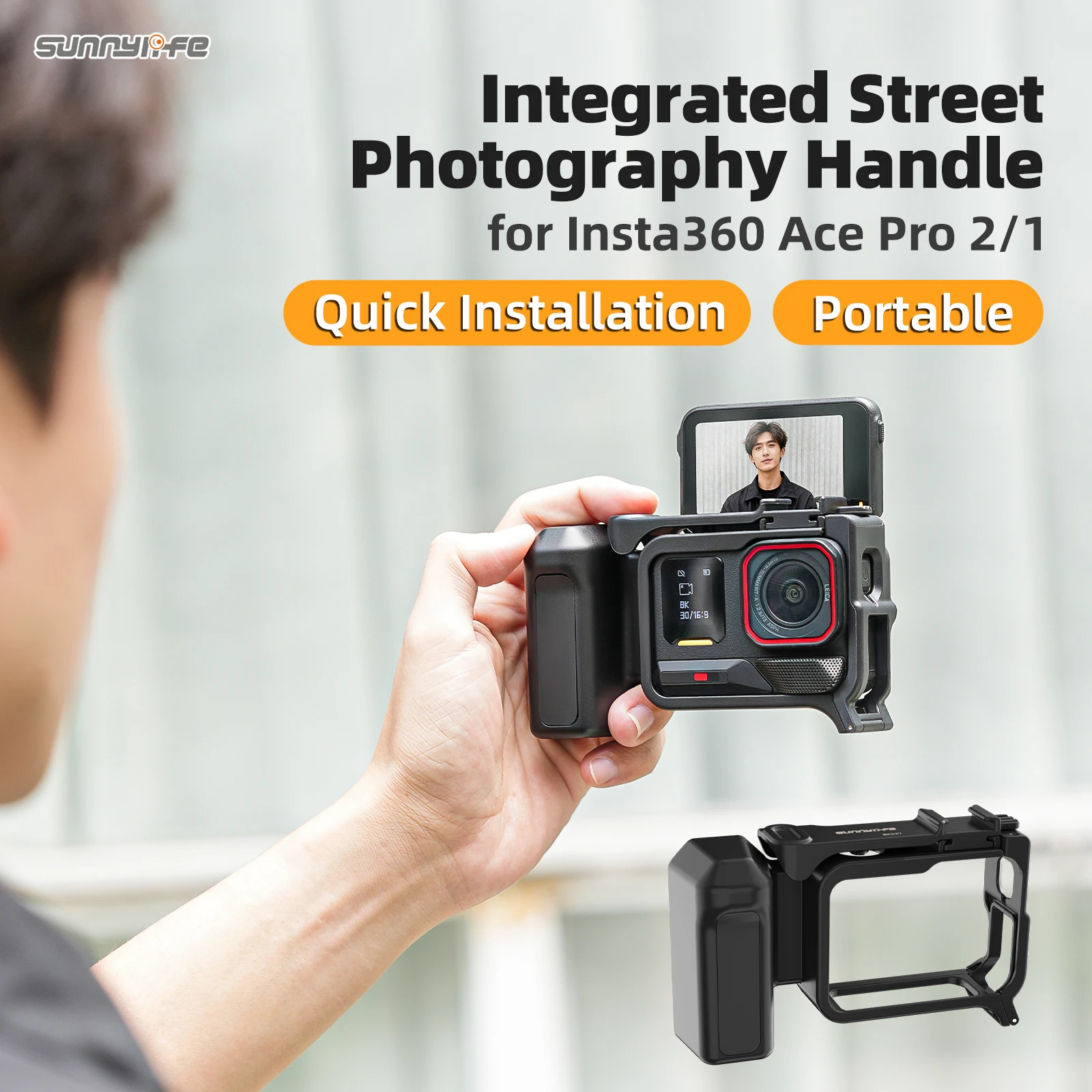 Rahmen für Insta360 Ace Pro 2, Ace Pro: Street Grip Kit / Handgriffhalterung Schnellverschluss-Kaninchenkäfig mit Auslöser-Schutzrahmen