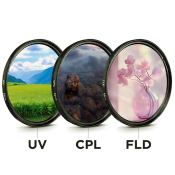UV+CPL+FLD Filterset 3-in-1-Objektivfilterset mit Tasche für verschiedene Szenen für 49 mm, 52 mm, 55 mm, 58