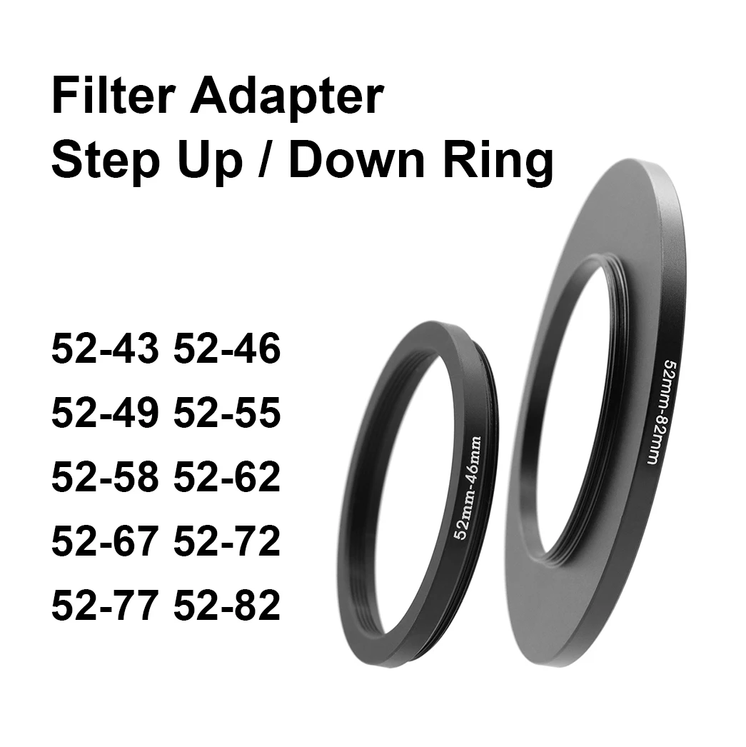 Kameraobjektivfilter-Adapterring, Step-Up- oder Down-Ring aus Metall für 52-mm-Objektiv – 43 46 49 55 58 62 67 72 77 82 mm UV-ND-CPL-Gegenlichtblende