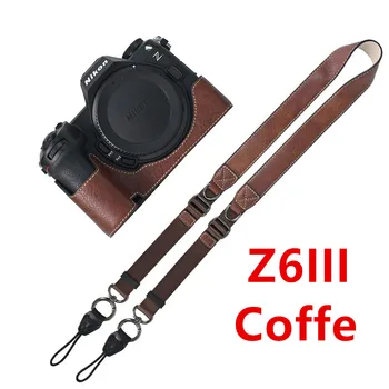 Leder-Halbhülle für Nikon Z6III: PU-Leder Halbkörper-Schutzhülle Kameratasche mit Batterieöffnung und Trageriemen