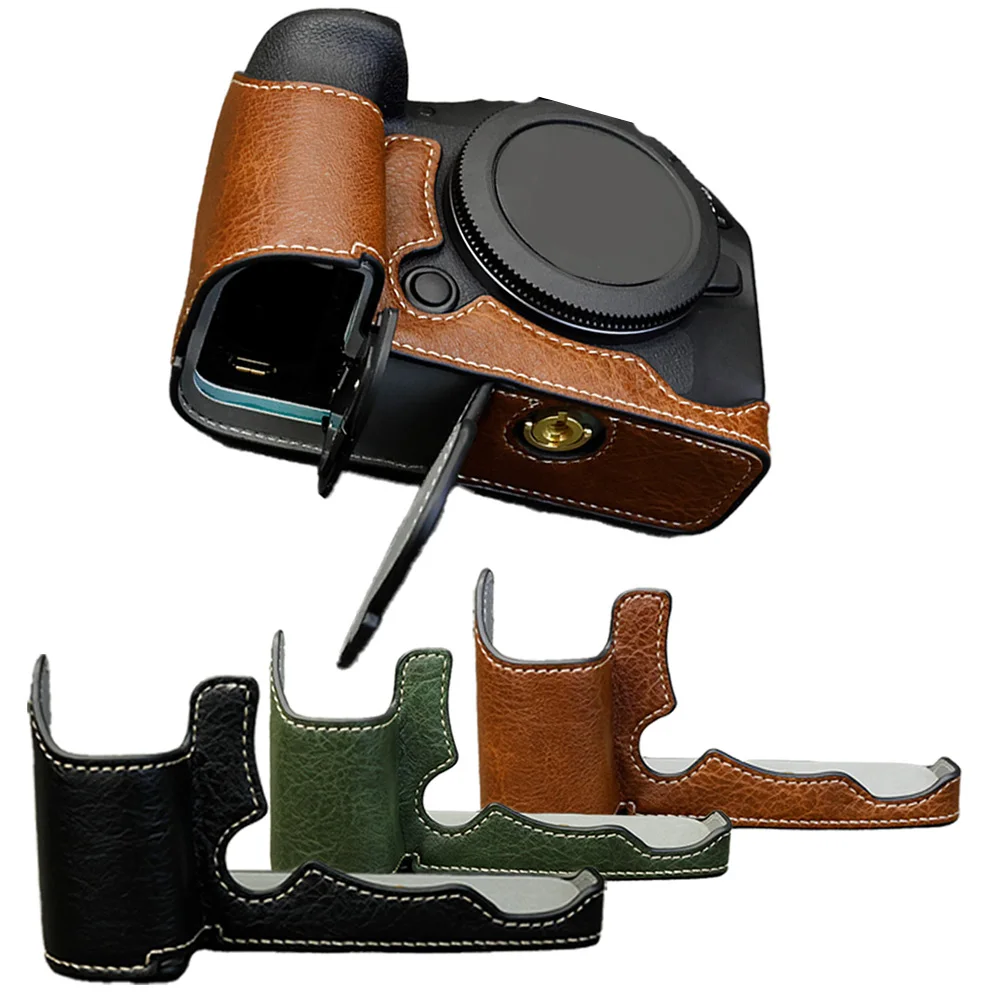 Leder-Halbhülle für Canon EOS R5, EOS R6 Mark II, EOS R6: PU-Leder Kameratasche Hartschalen-Halbgehäuse R6III -Unterseitenhülle