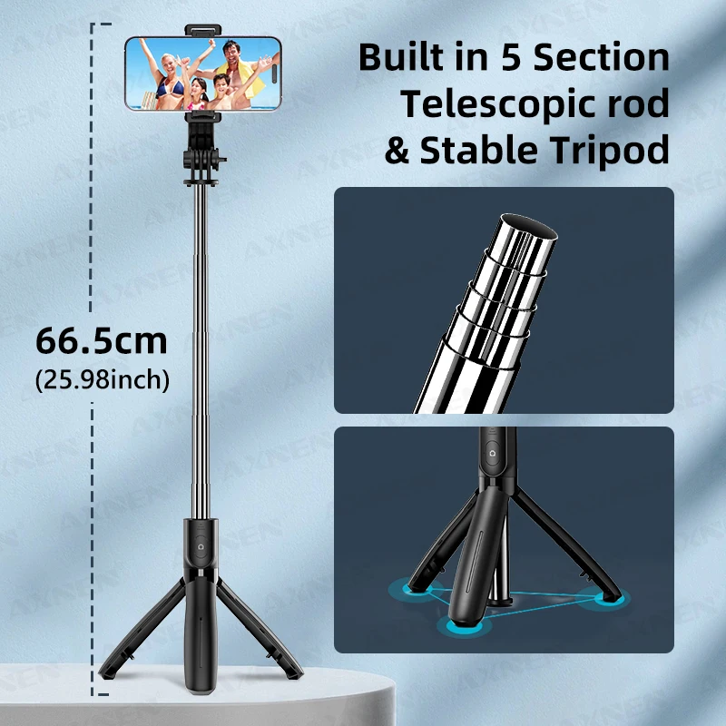 Selfie Stick Stativ für Handy, mobiler Ständer Einbeinstativ mit kabelloser Fernbedienung für iPhone Samsung Huawei Xiaomi Smartphone