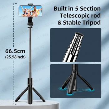 Selfie Stick Stativ für Handy, mobiler Ständer Einbeinstativ mit kabelloser Fernbedienung für iPhone Samsung