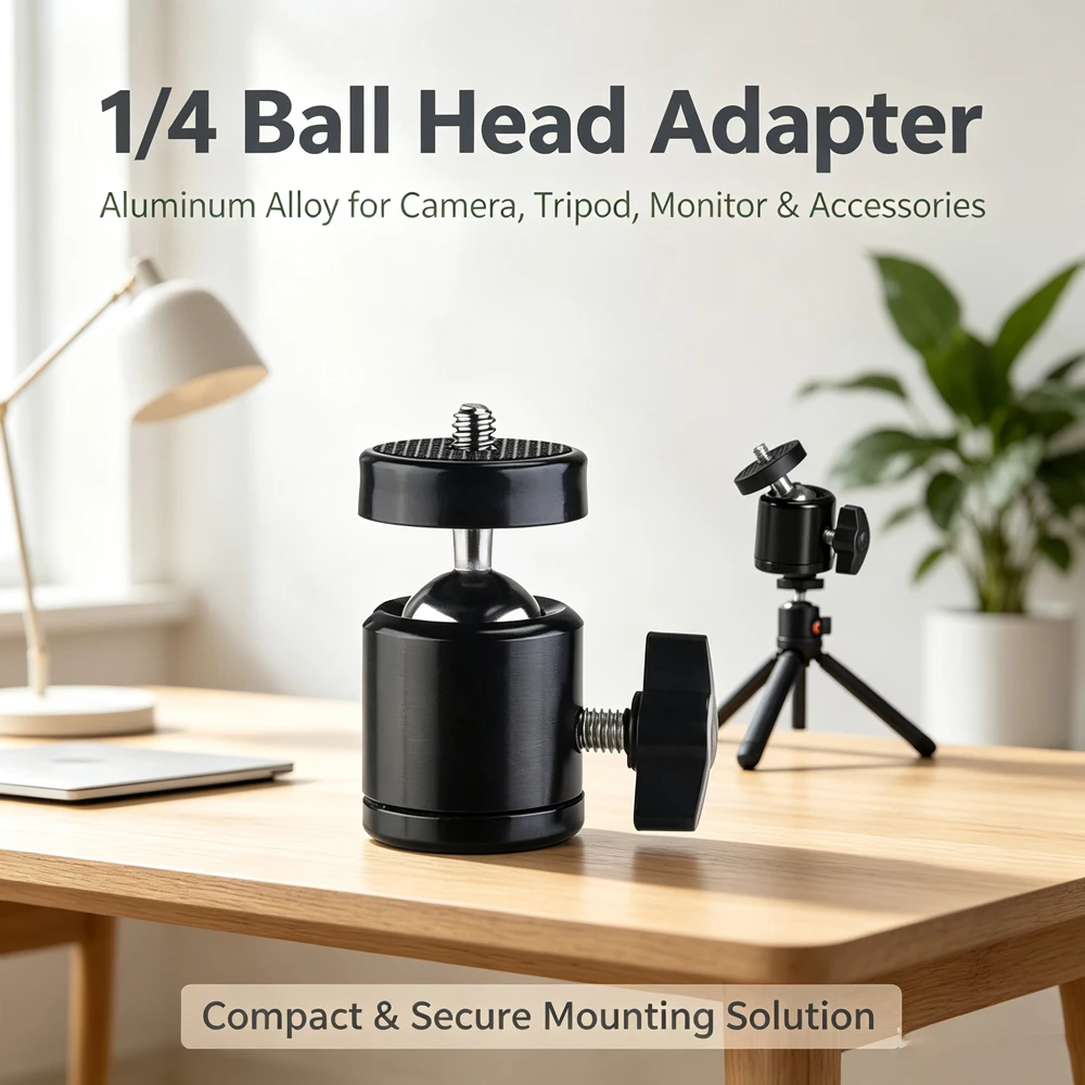 Aluminiumlegierung 360 ° Drehbarer Mini-Kugelkopf mit 1/4-Zoll-Schraube für DSLR-Kamera, Stativ, Handyhalterung, Vlog-Fotografie