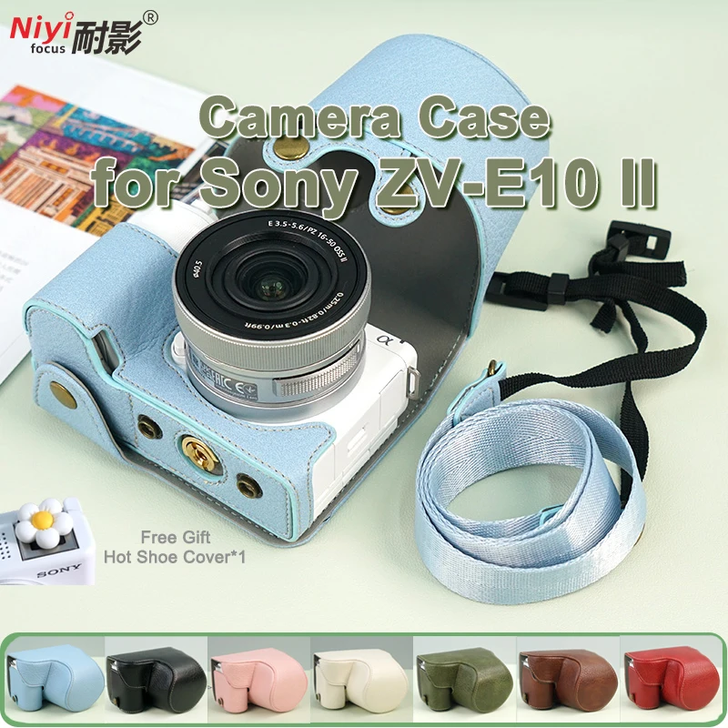 Leder-Halbhülle für Sony ZV-E10 II, ZV-E10: Schutzhülle Cover Base Tasche Tasche Barrel Leder Schultergurt Hals Body Case