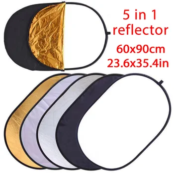 5-in-1-Fotografie-Reflektortafel für Studiofotografie, 60 x 90 cm, Outdoor-Fotostudio, Live-Beleuchtungssets
