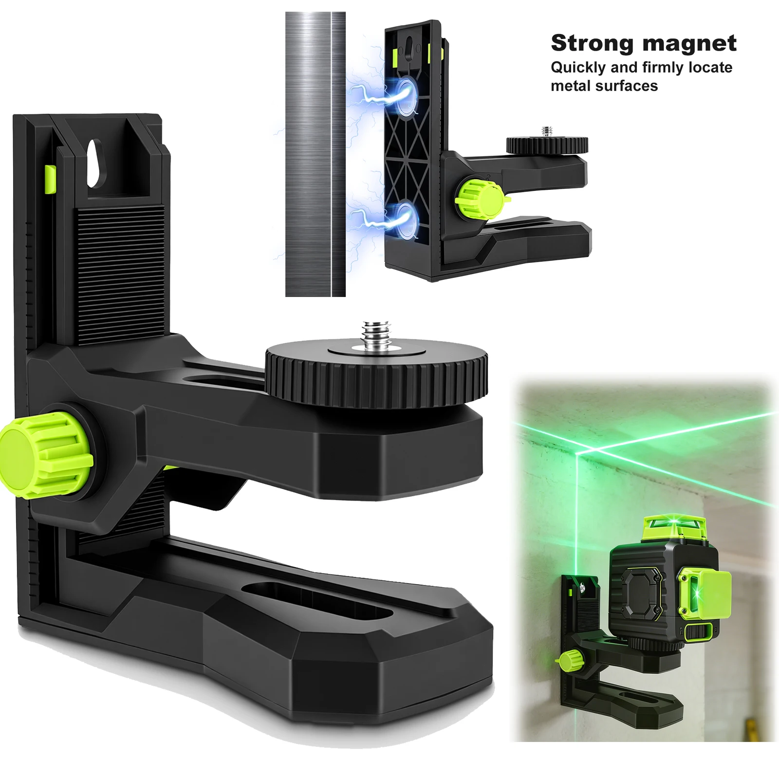 L-förmige Magnetische Halterung für Laser-Nivelliergeräte, 1/4''-20 Gewinde Laser-Nivelliergerät Stativ 360° °