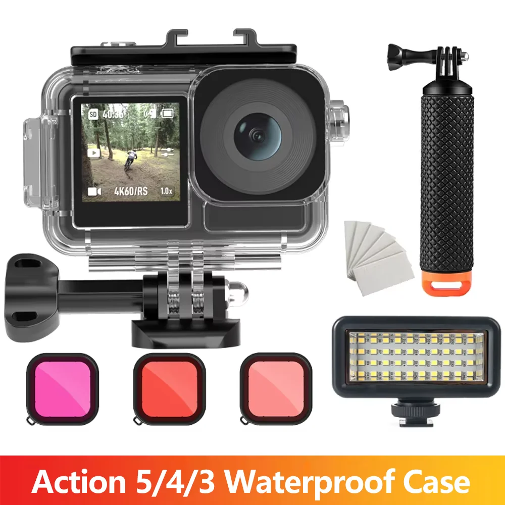 Action 5/4/3 Wasserdichte Fall Set 45M Tauchen Gehäuse Schutzhülle Für DJI OSMO Action 5 PRO 4 3 Action Kamera Zubehör